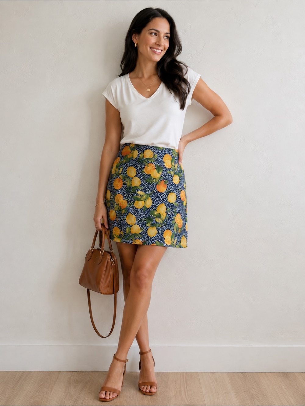 Talbots Women's Navy Citrus Print Skirt Size 10